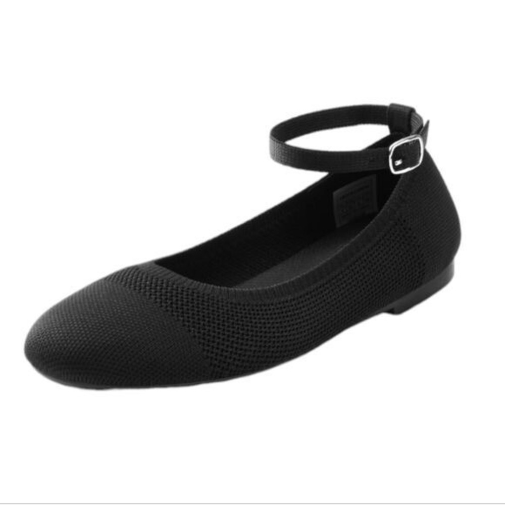 Burudani Black Knit Mary Jane Round Flats Women's Size 7.5 Comfort Slip-On Shoes